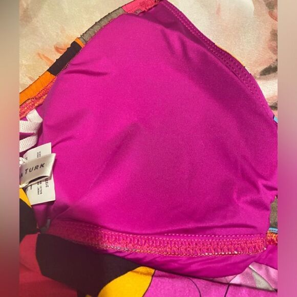 🛍️Trina Turk Gemini Printed Halter Tankini Multicolor Removable Cup Bikini Top - Picture 7 of 9